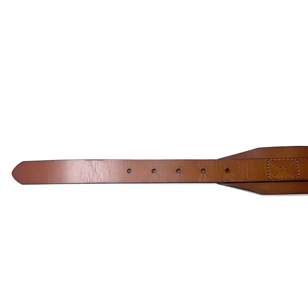 J. Crew Brown Leather Wide Waist Belt Gold Tone Buckle Size M/L